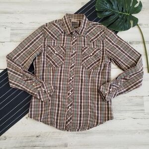 True Religion Rocky Plaid Long Sleeve Snap Shirt Size XL